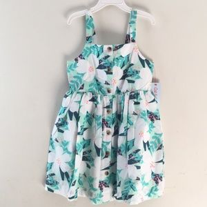 Green and white floral girl dress